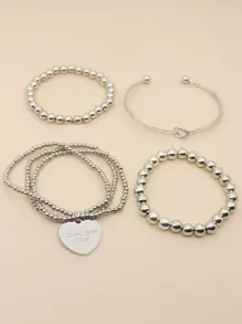 4pcs Heart Detail Bracelet Valentines - Silver - View 4