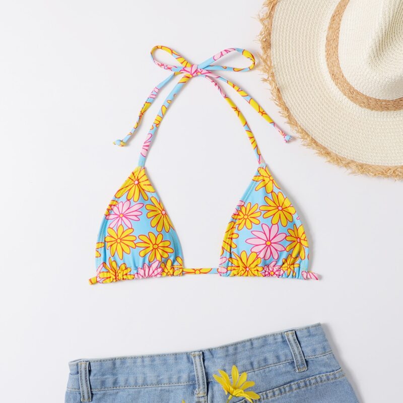 

Floral Print Micro Triangle Bikini Top, Multicolor