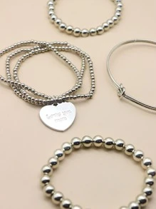 4pcs Heart Detail Bracelet Valentines - Silver - View 5