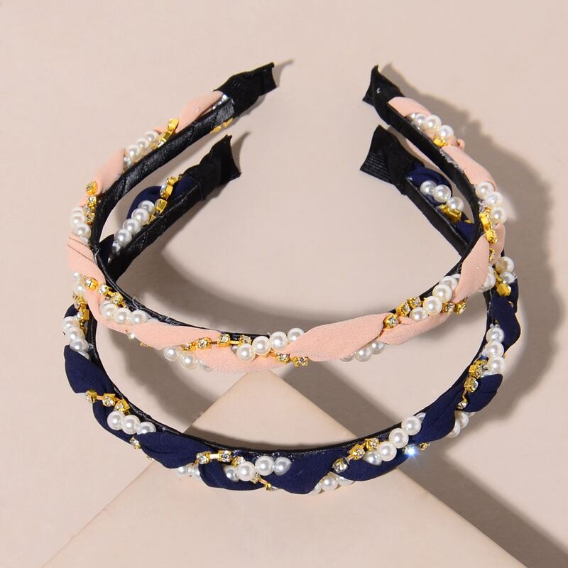 

2pcs Faux Pearl Skinny Headband, Multicolor