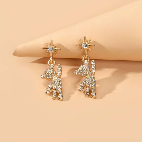 

Rhinestone Cartoon Bear Earrings, Gold