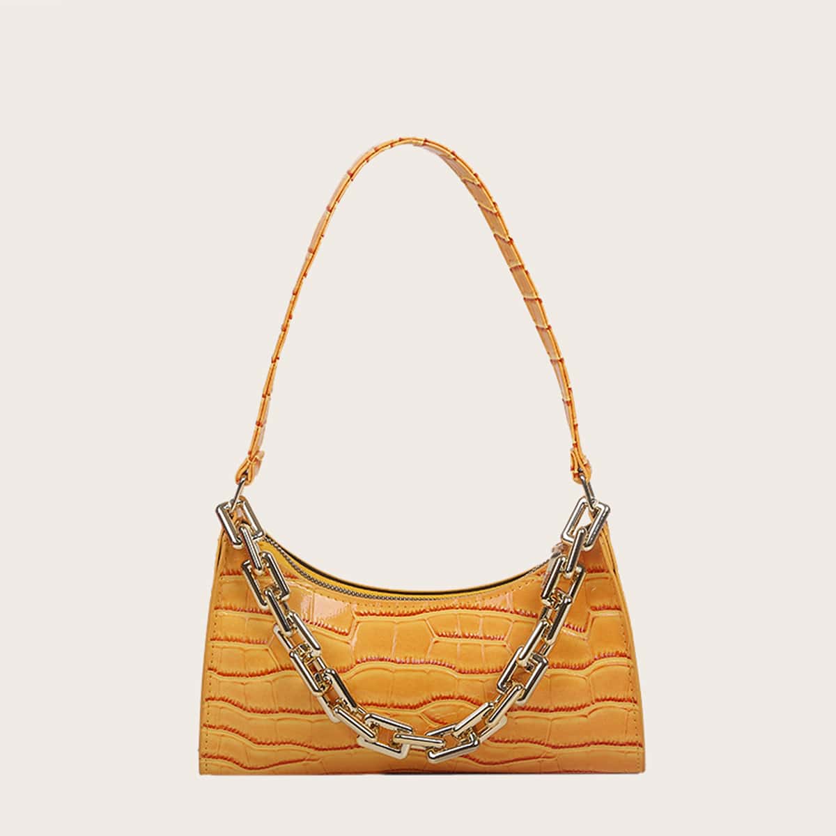 

Croc Embossed Chain Baguette Bag, Yellow