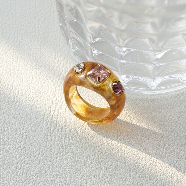 

Zircon Decor Resin Ring, Brown