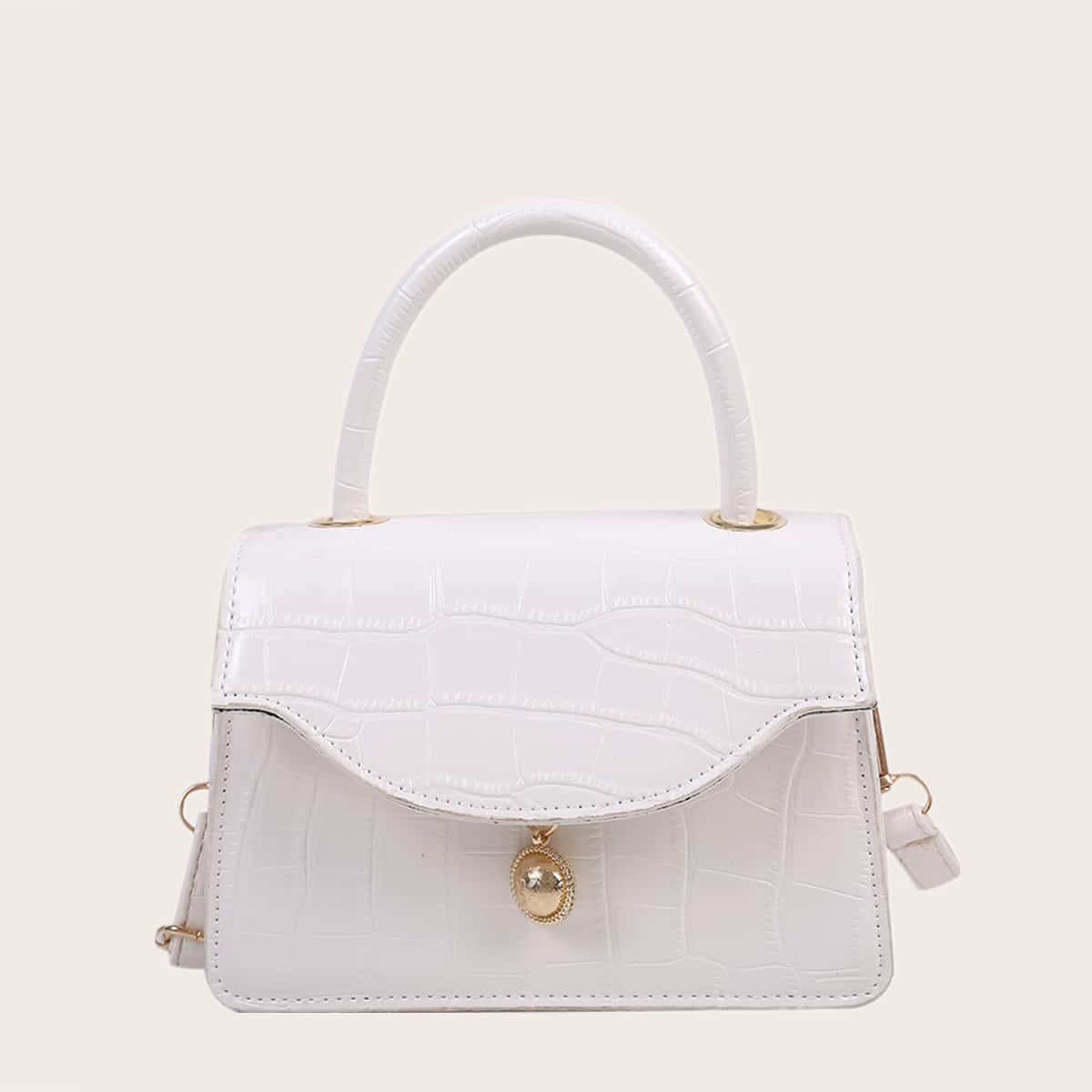 

Croc Embossed Satchel Bag, White