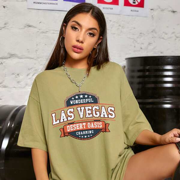 

Drop Shoulder Letter Graphic Oversized Tee, Army green