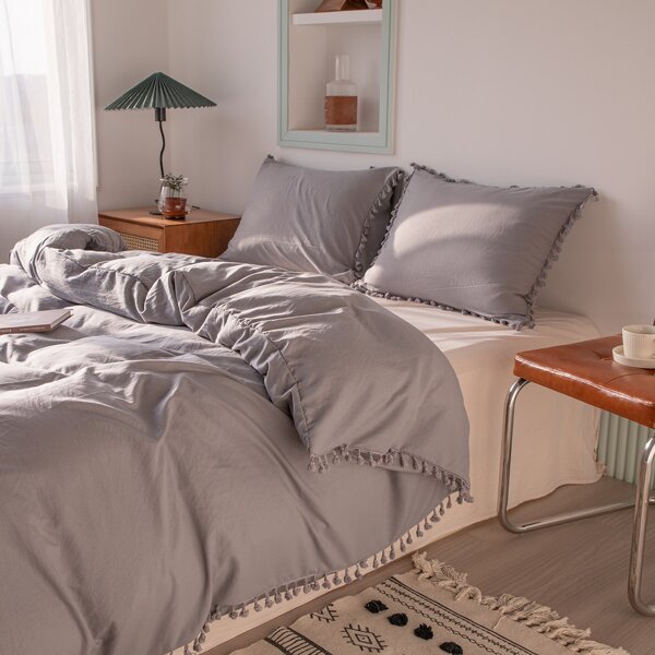 

Solid Color Duvet Cover Set Without Filler, Grey