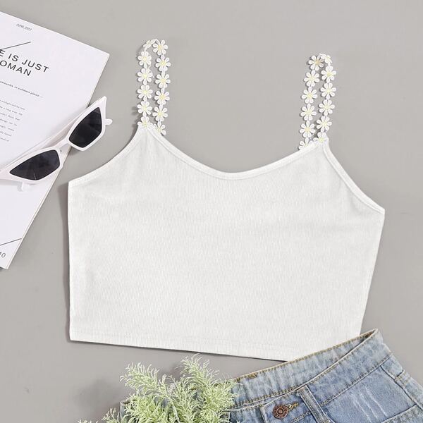 

Appliques Straps Crop Cami Top, White