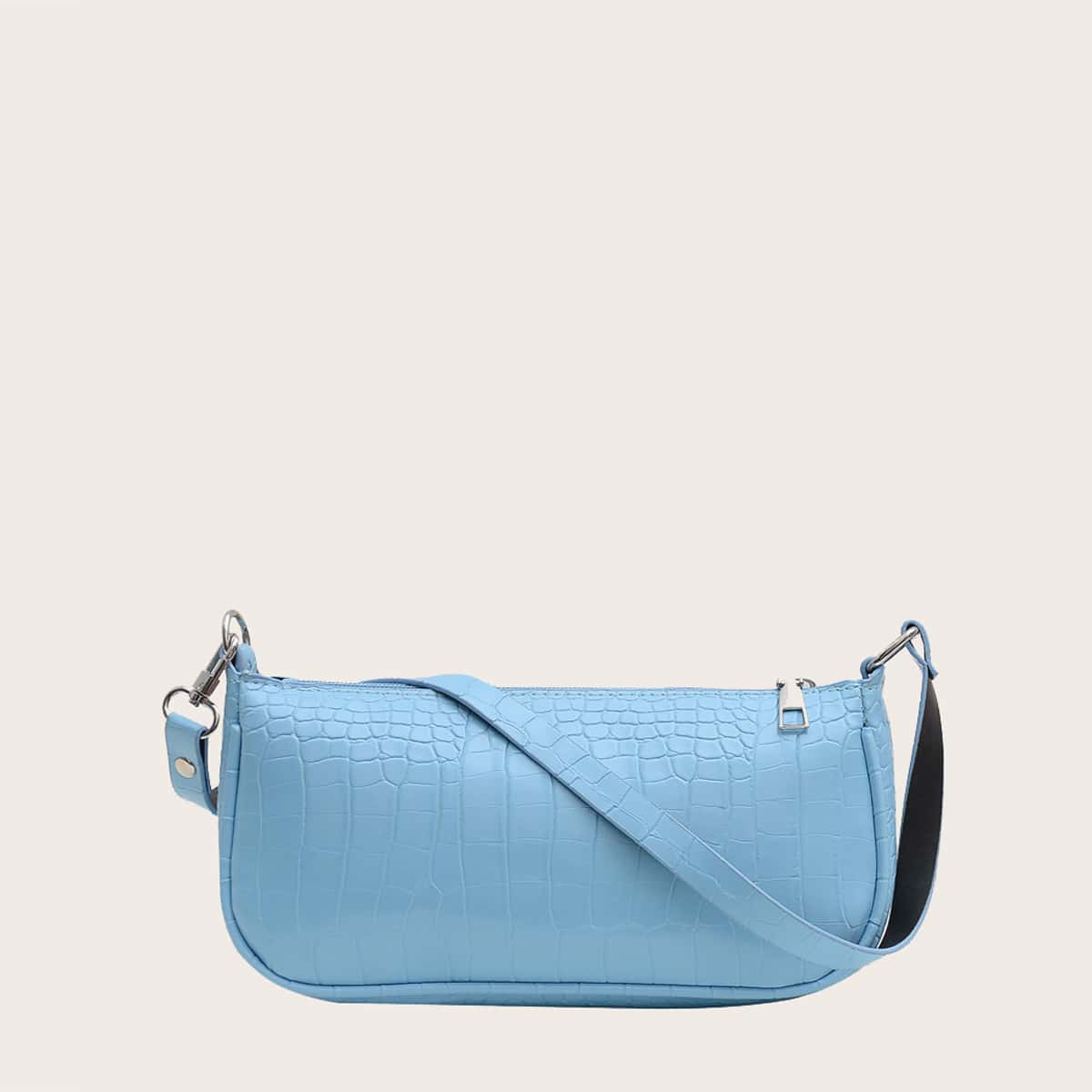 

Croc Embossed Baguette Bag, Baby blue