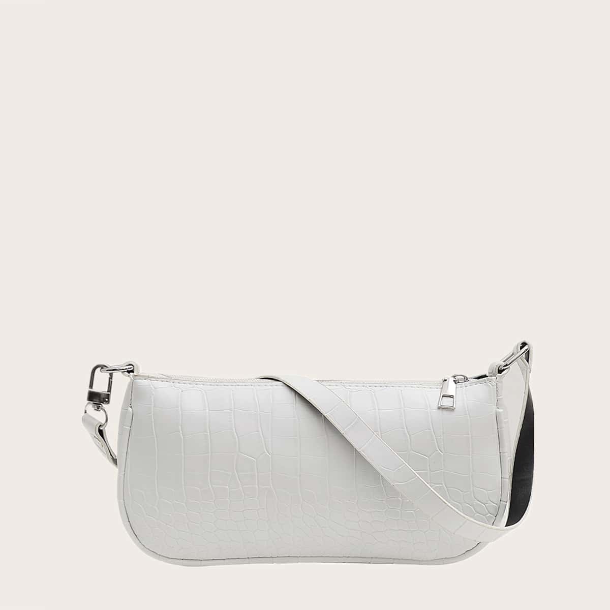 

Croc Embossed Baguette Bag, White