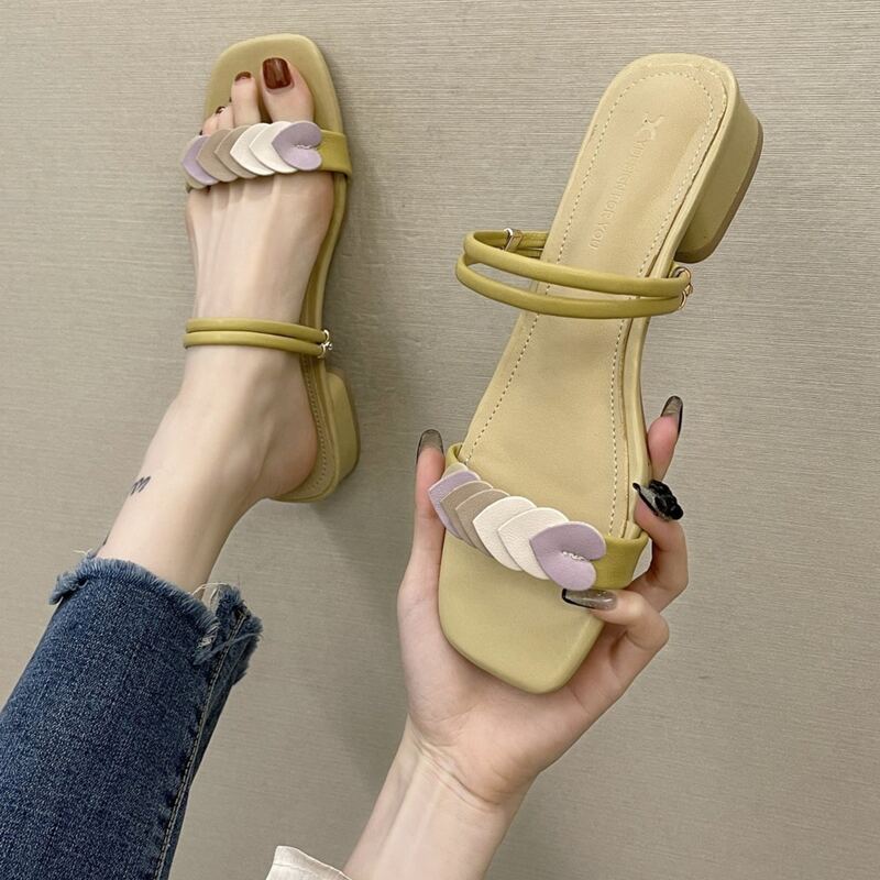 

Layered Heart Chunky Heeled Mules, Lime green