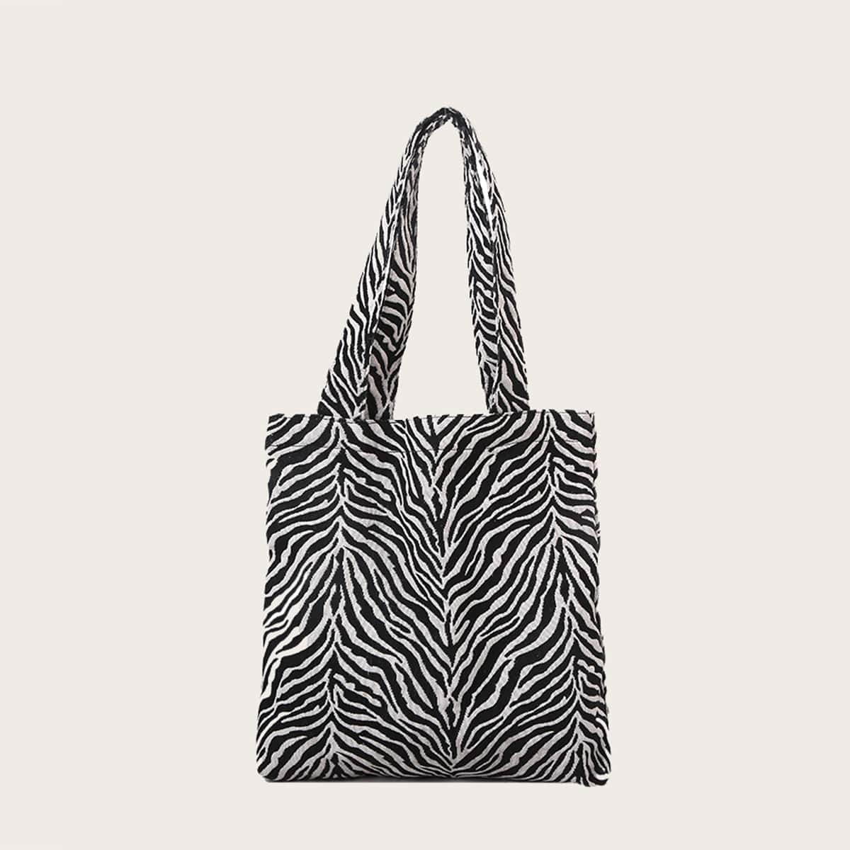 

Zebra Striped Tote Bag, Black and white