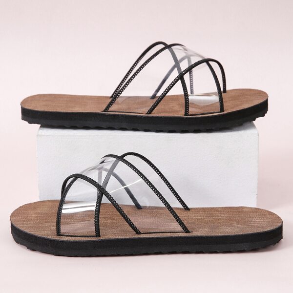

Cross Strap Flat Sandals, Black