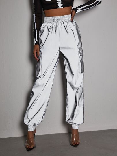 SHEIN SXY Flap Pocket Reflective Wide Cargo Pants