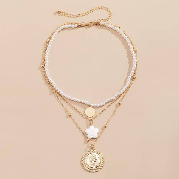 

Disc Pendant Layered Necklace, Gold
