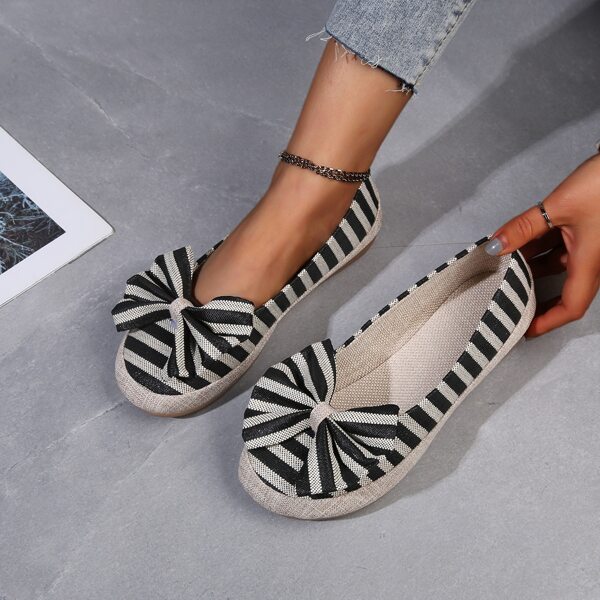 

Bow Decor Striped Flats, Black