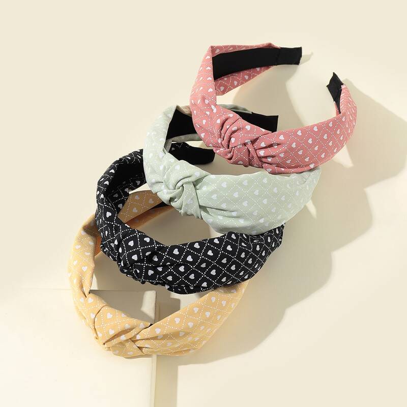 

4pcs Heart Pattern Knot Headband, Multicolor