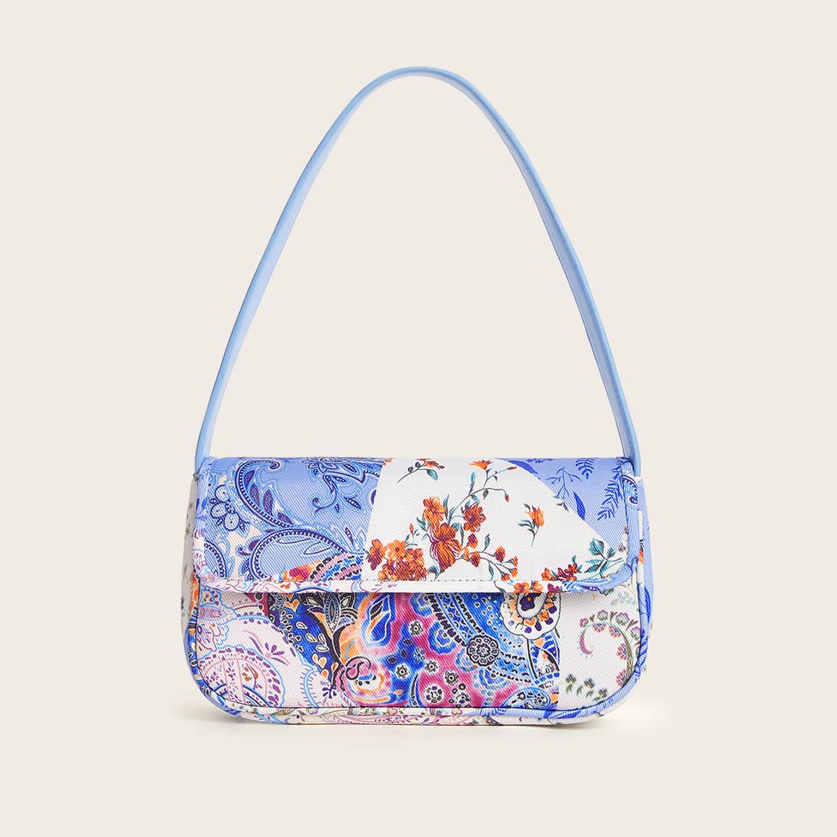 

Floral Graphic Flap Shoulder Bag, Blue