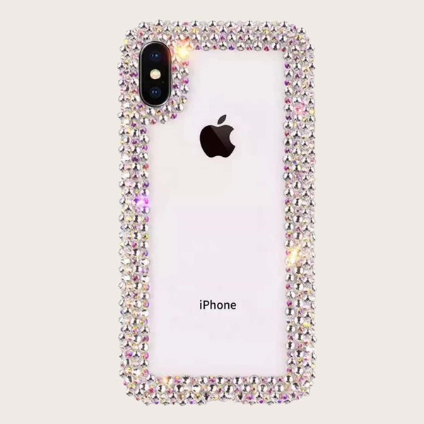 

Rhinestone Frame Clear Phone Case, Multicolor