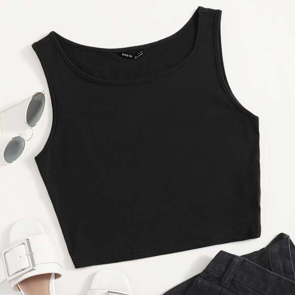 

Solid Crop Tank Top, Black