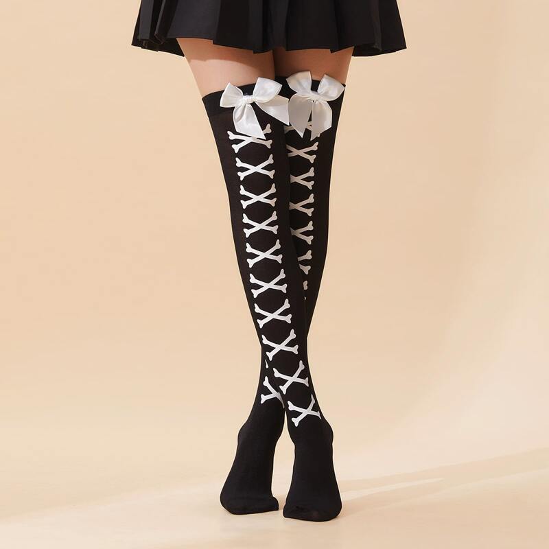 

Bow Decor Over The Knee Socks, Black