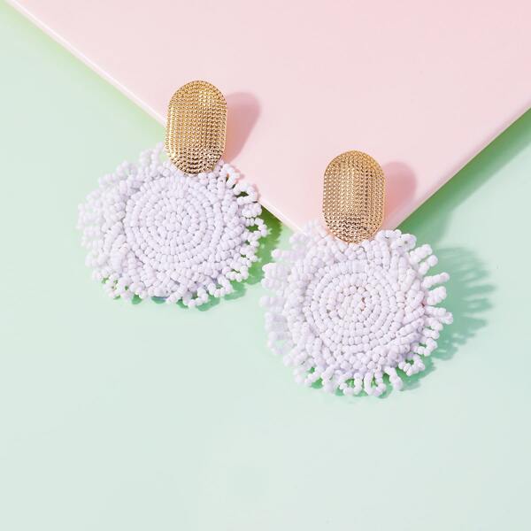 

Seed Bead Decor Round Earrings, White