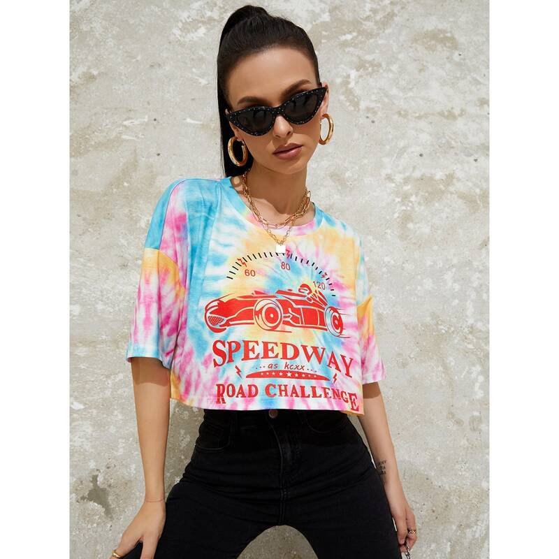 

Tie Dye And Car Print Tee, Multicolor