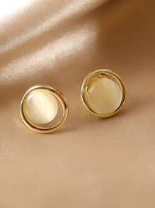 蛋白石裝飾耳釘 - 金黃色 - 查看 2