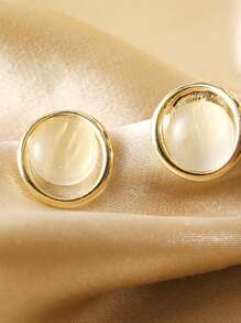 蛋白石裝飾耳釘 - 金黃色 - 查看 3