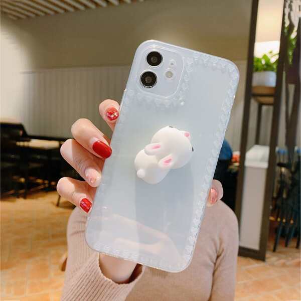 

3D Rabbit Decor Clear Phone Case