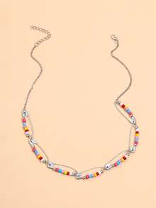 Bead Safety Pin Decor Necklace - Multicolor - View 4
