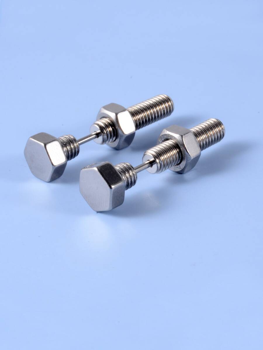 Thời trang và phổ biến 1 đôi bông tai nam thiết kế vít Áo thép không gỉ để làm quà tặng trang sức và cho vẻ ngoài sành điệu - Bạc - Xem 1