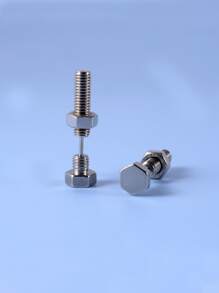 Thời trang và phổ biến 1 đôi bông tai nam thiết kế vít Áo thép không gỉ để làm quà tặng trang sức và cho vẻ ngoài sành điệu - Bạc - Xem 2