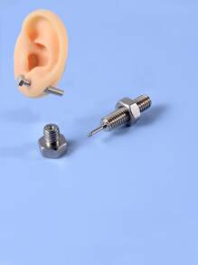 Thời trang và phổ biến 1 đôi bông tai nam thiết kế vít Áo thép không gỉ để làm quà tặng trang sức và cho vẻ ngoài sành điệu - Bạc - Xem 3