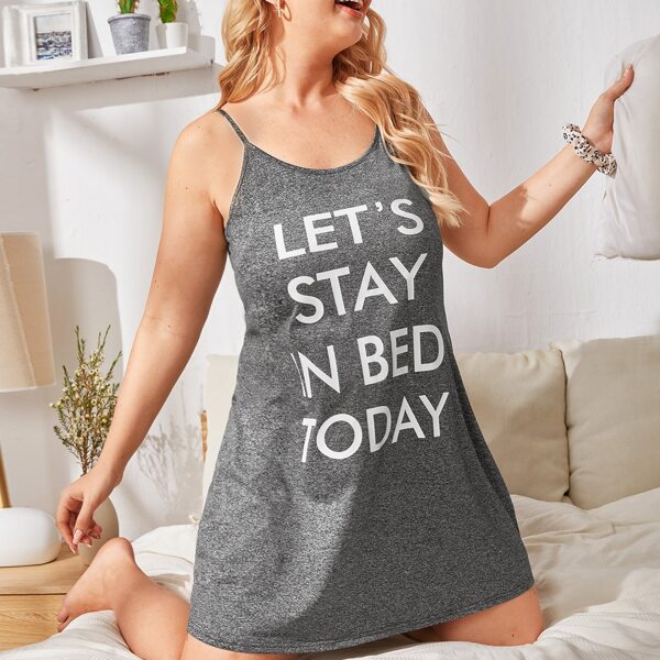 

Plus Slogan Graphic Cami Sleep Dress, Dark grey