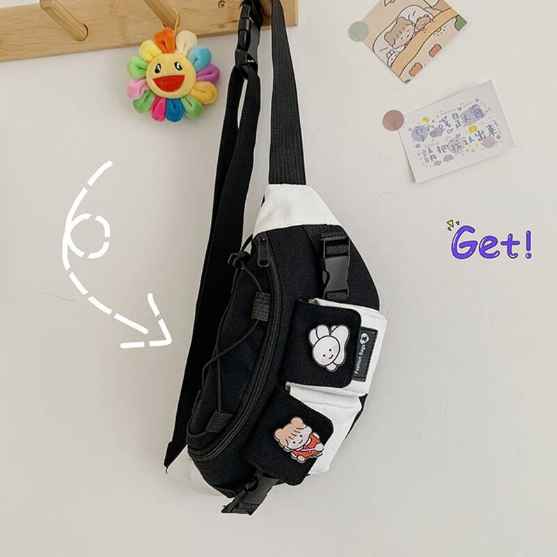 

Colorblock Canvas Fanny Pack, Black and white