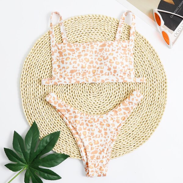 

Allover Print High Cut Bikini Swimsuit, Multicolor