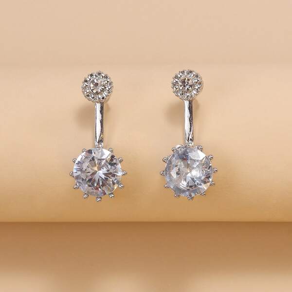 

Zircon Decor Earrings, Silver
