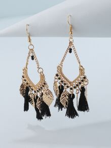 Bông tai thả hình lá & tua rua - Nhiều màu - Xem 2