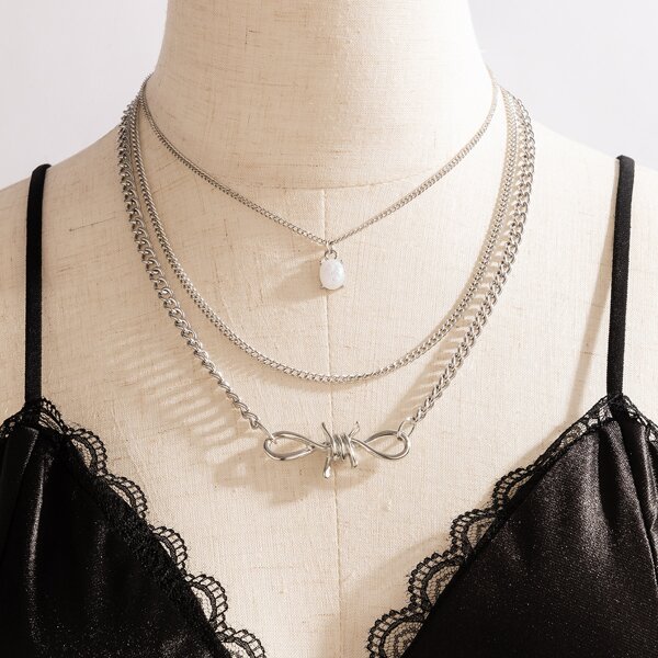 

Gemstone Charm Layered Necklace, Silver