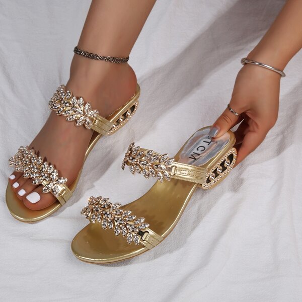 

Metallic Rhinestone Decor Sandals, Gold