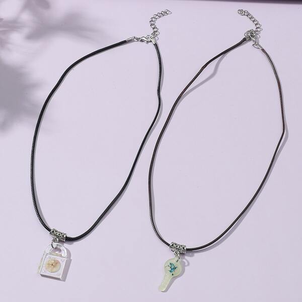 

2pcs Lock Charm Necklace, Black