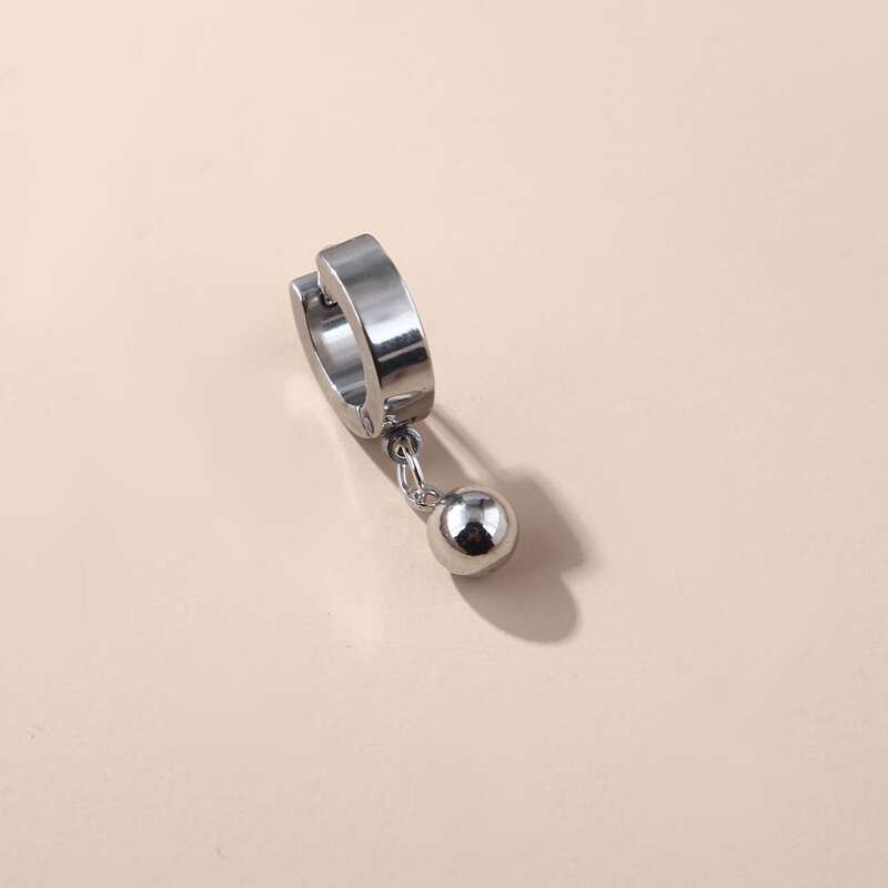 

Guys Round Ball Decor Drop Earring, Silver