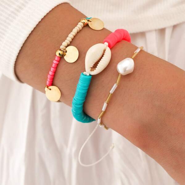 

3pcs Shell Decor Bracelet, Multicolor