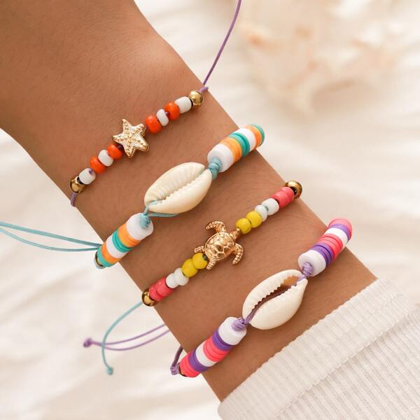

4pcs Shell Decor Bracelet, Multicolor