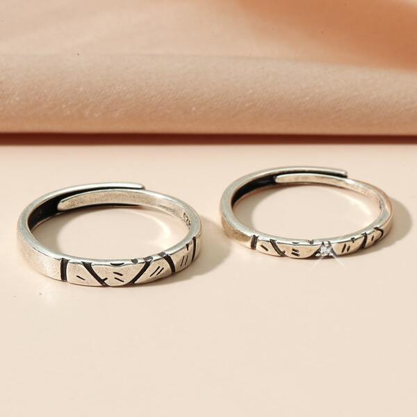 

2pcs Simple Round Ring, Antique silver