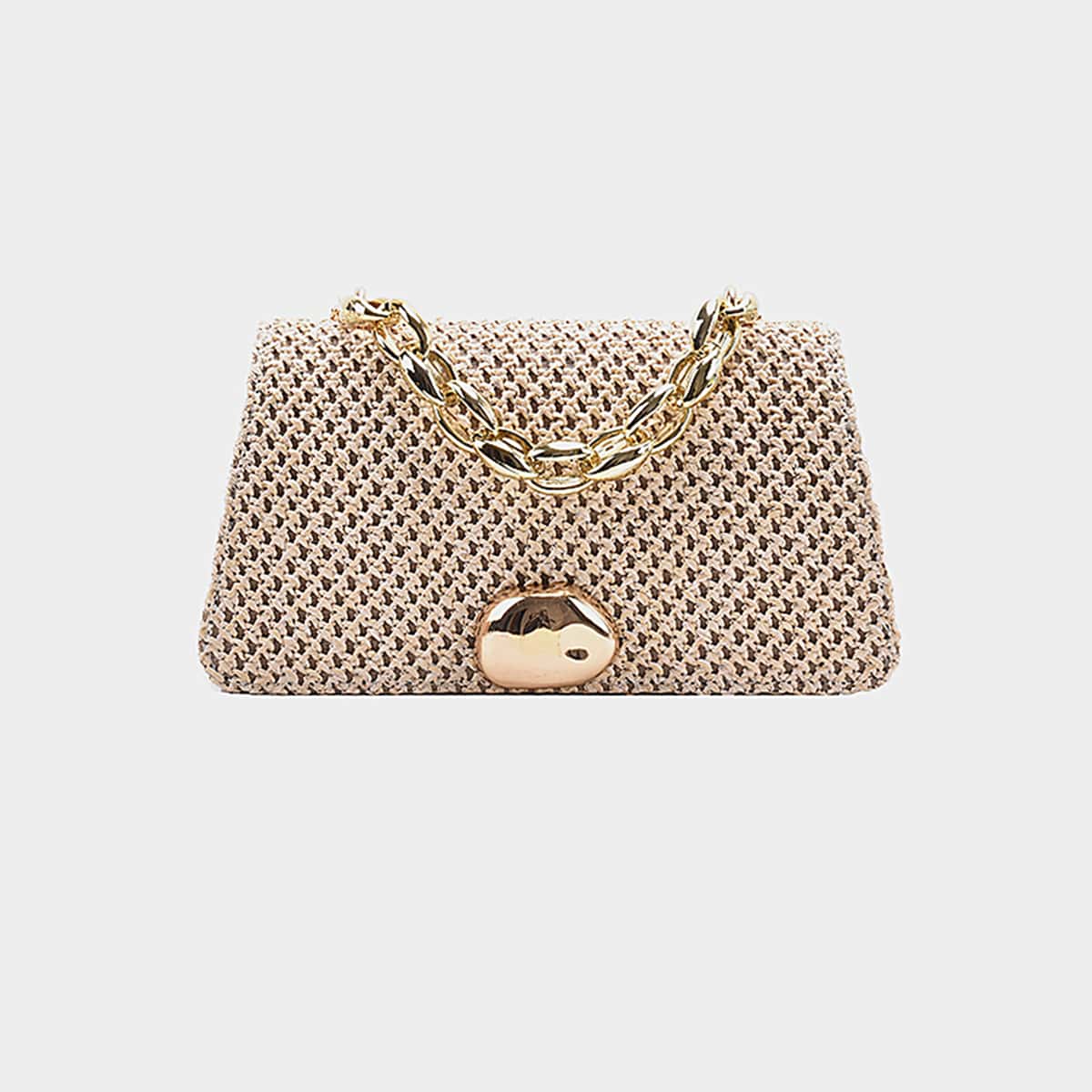 

Straw Chain Satchel Bag, Beige