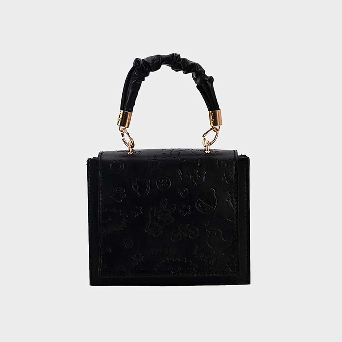 

Cartoon Embossed Square Satchel Bag, Black