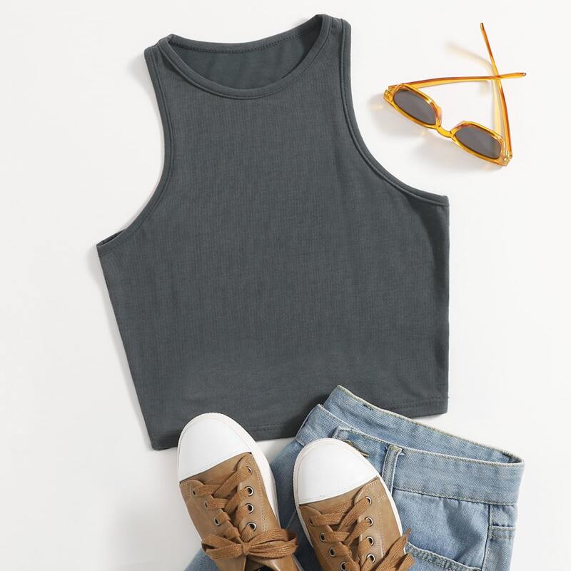 

Solid Crop Lounge Tank Top, Grey