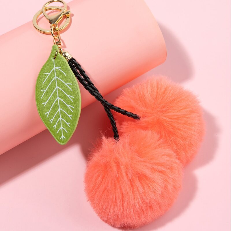 

Fluffy Cherry Keychain, Coral orange
