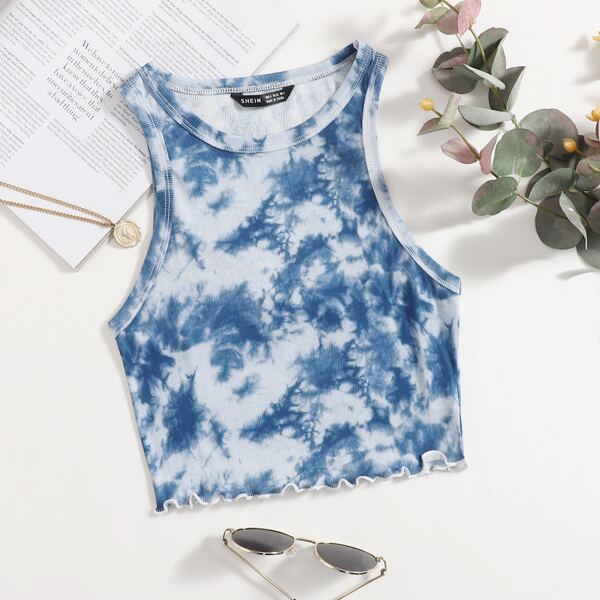

Tie Dye Lettuce Trim Tank Top, Multicolor